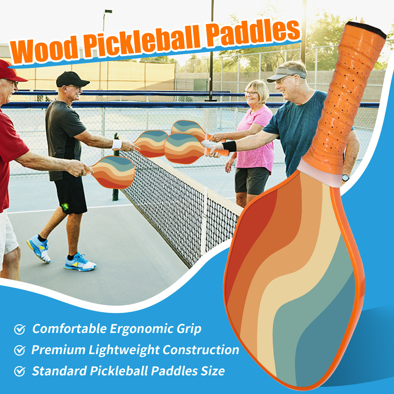 Cross-Border Amazon Foreign Trade Nine-Layer Poplar Pickleball Racket Outdoor Sports Pickleball Badminton Racket Lightweight and Durable