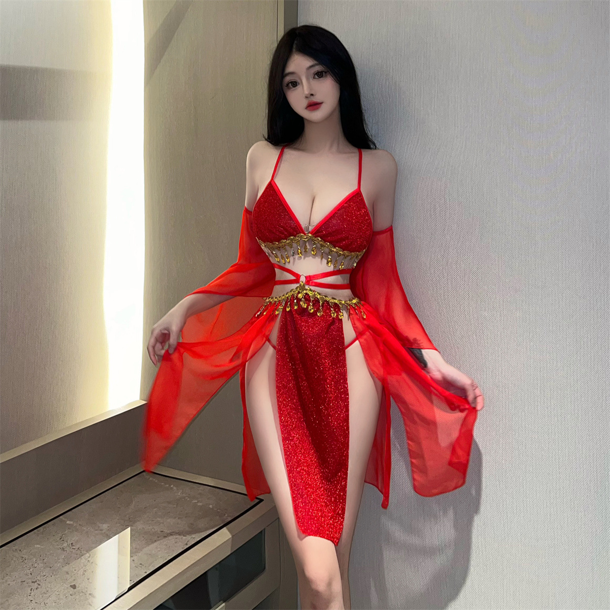 Chinese Style Sexy Lingerie Exotic Tassel Ancient Style Dunhuang Flying Perspective Teasing Temptation Dancewear