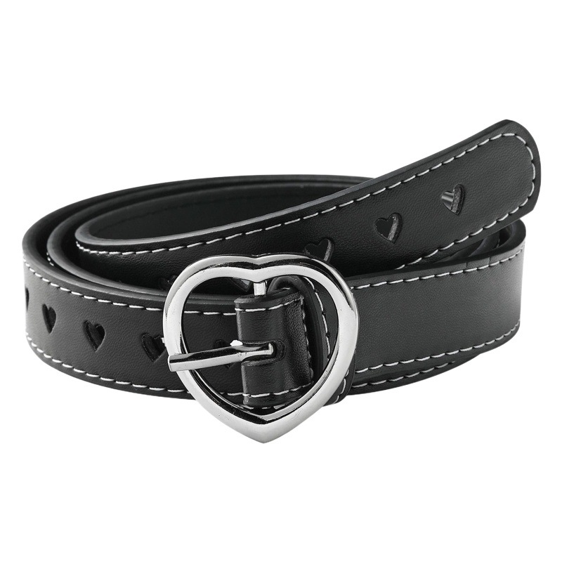 Creative Korean-style Peach Buckle Belt Women Fashion Love Hole Hollow Simple Decorative Jeans Belt Women