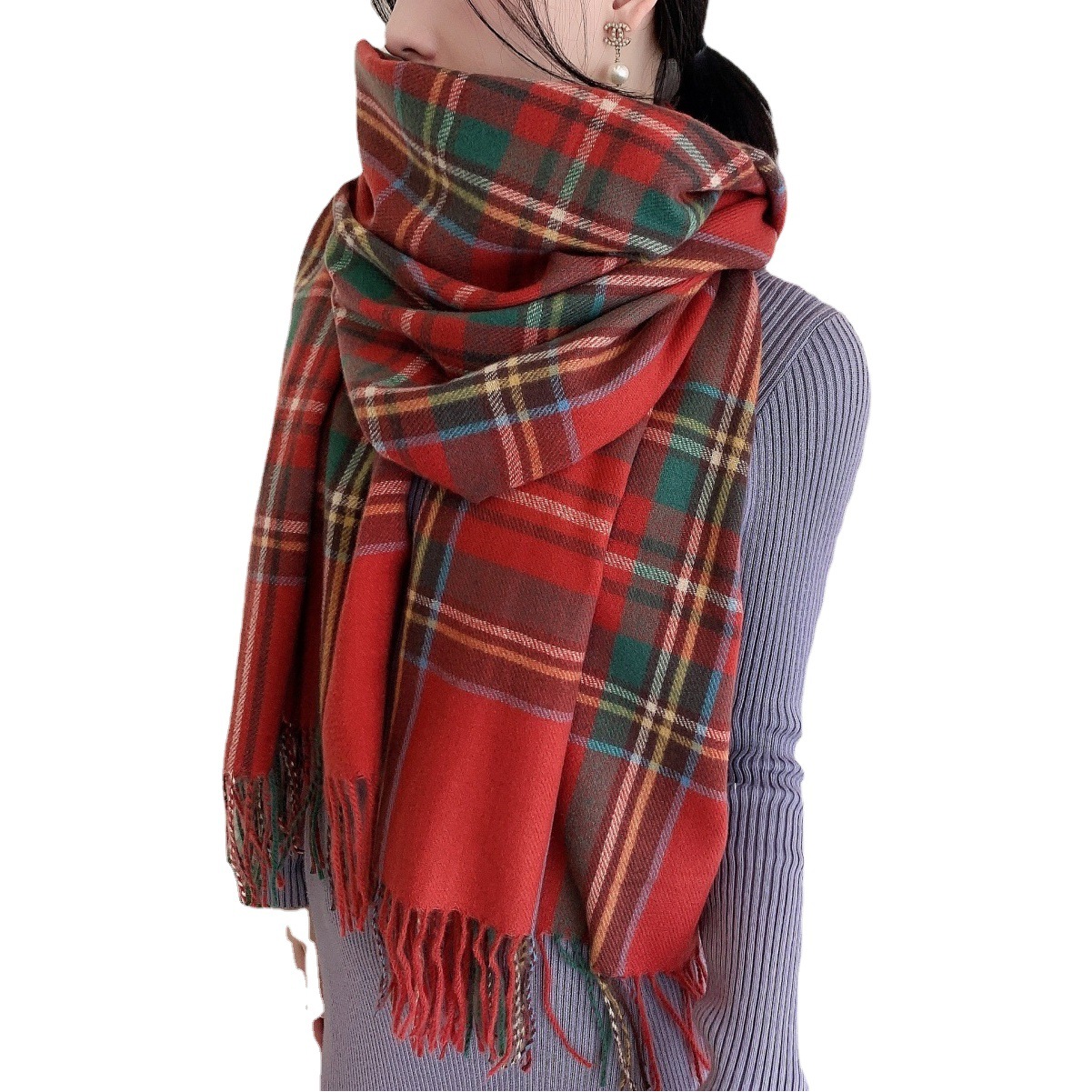 Picture of 2024 New Plaid Long Scarf Women's Winter Warm High-end Imitation Cashmere All-match Shawl Scarf for Christmas Students