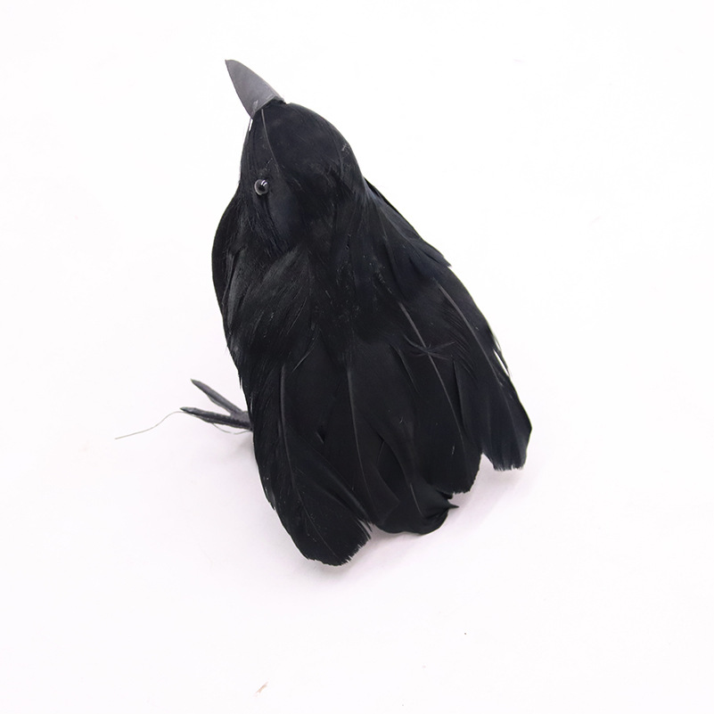 Picture of Simulated Black Crow Feather Animal Halloween Props Flocked Crow Halloween Ornaments Horror Decorative Props