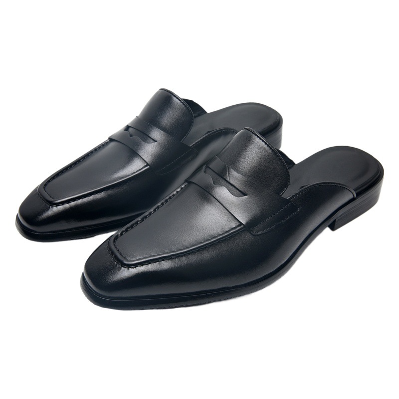Summer Breathable Men's Shoes, Versatile Slip-On British Style Shoes, Backless Mules, Driving Sandals with Rubber Soles