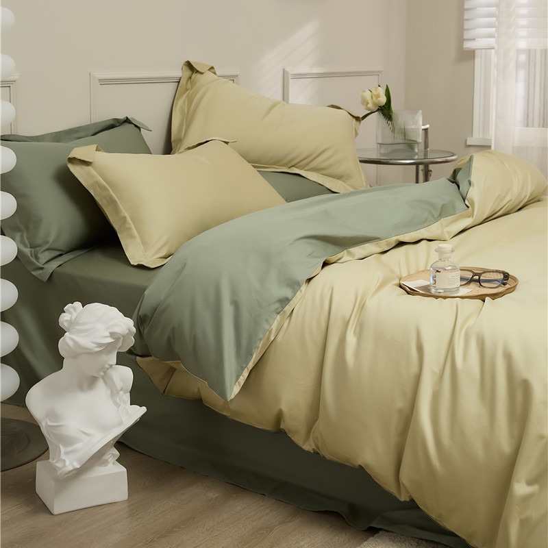 Xinjiang Long-Staple Cotton 100% Cotton 100-Color Double-Tone Four-Piece Bedding Set with Fitted Sheet, 100S Pure Cotton Reactive Dyeing