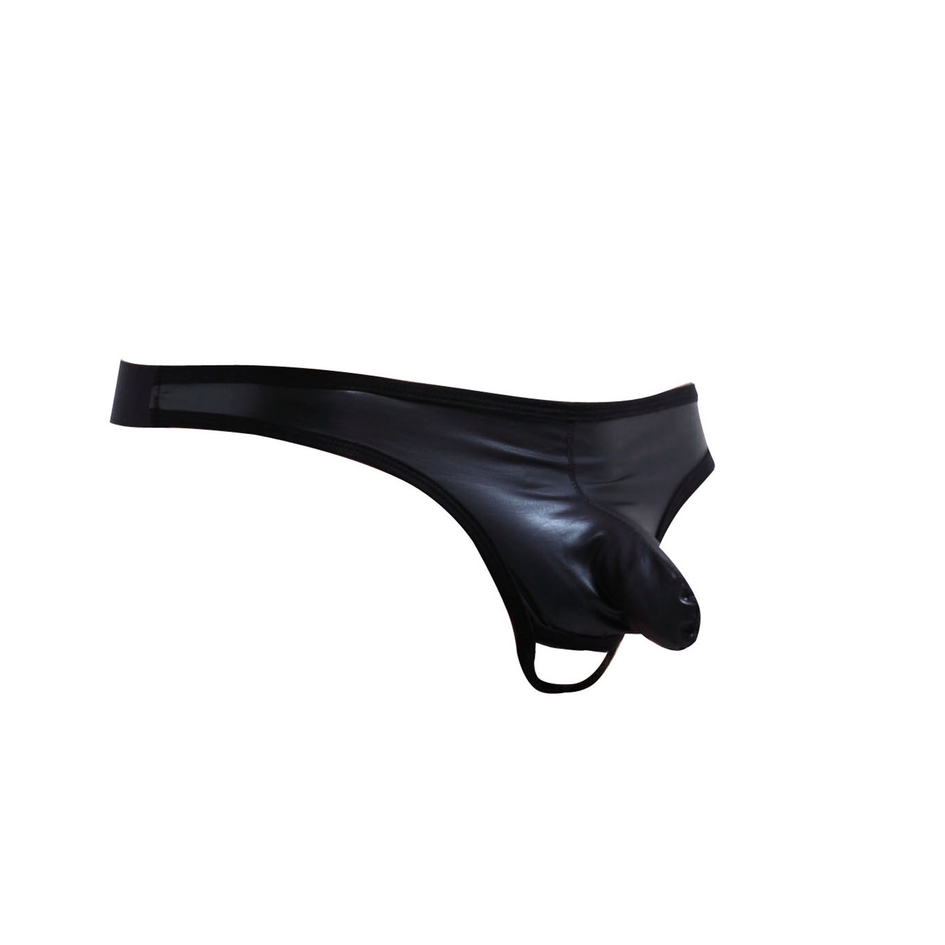 New Style Sexy Cat Trendy Men's Underwear Hanging Iron Ring Imitation Leather Patent Leather Empty Rear Low Waist U Bag T Trousers Thong