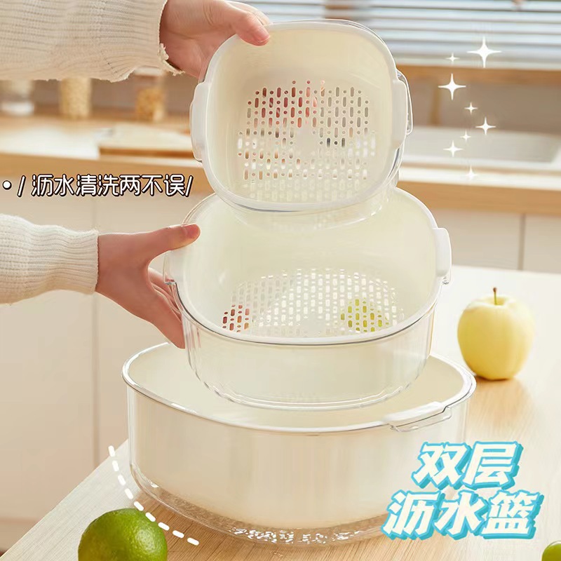 Multi-functional plastic drain basket six-piece kitchen wash basket fruit double-layer basket wholesale
