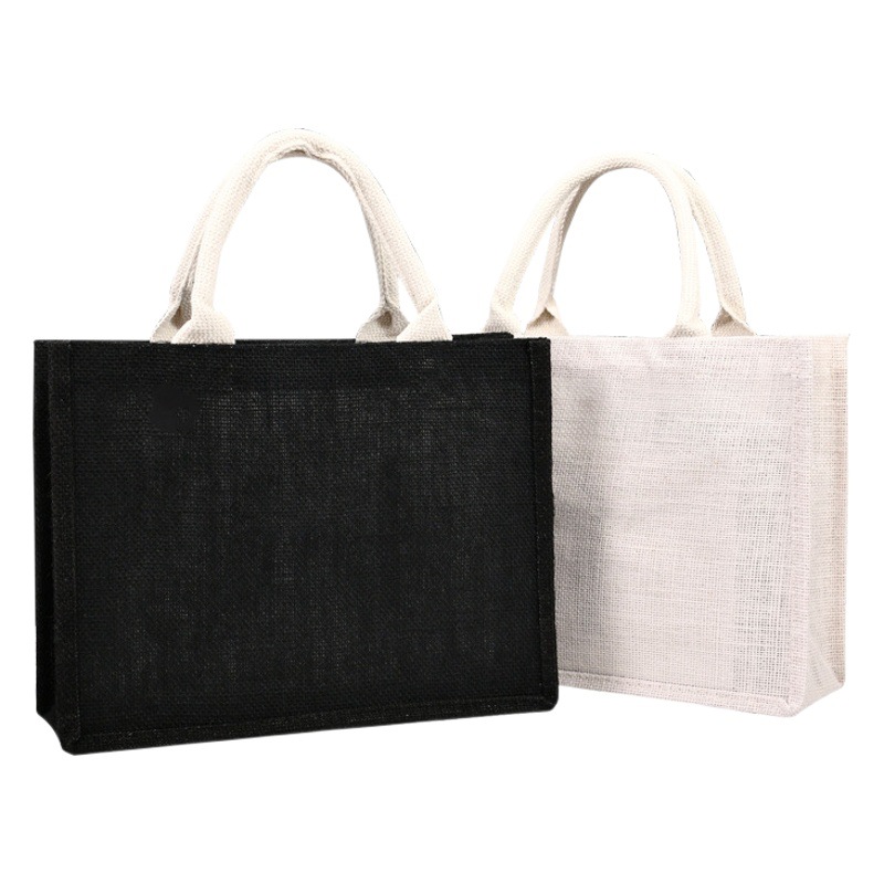 Cross-border spot color fashion portable linen bag coated waterproof shopping jute bag diy jute bag wholesale