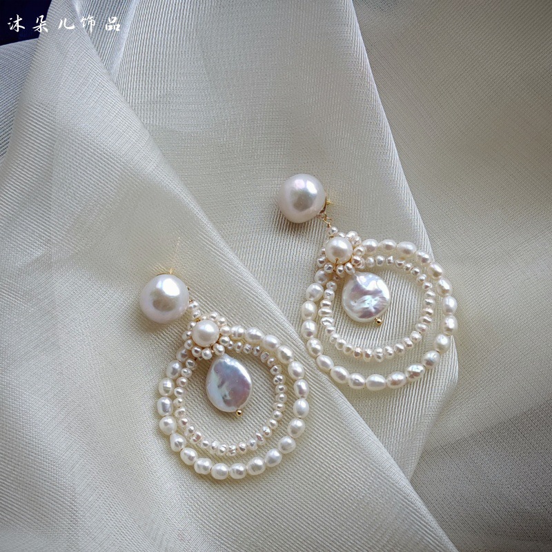 Picture of Original Design Natural Freshwater Pearl Millet Grain 925 Silver Needle Hand-Woven Earrings Earrings