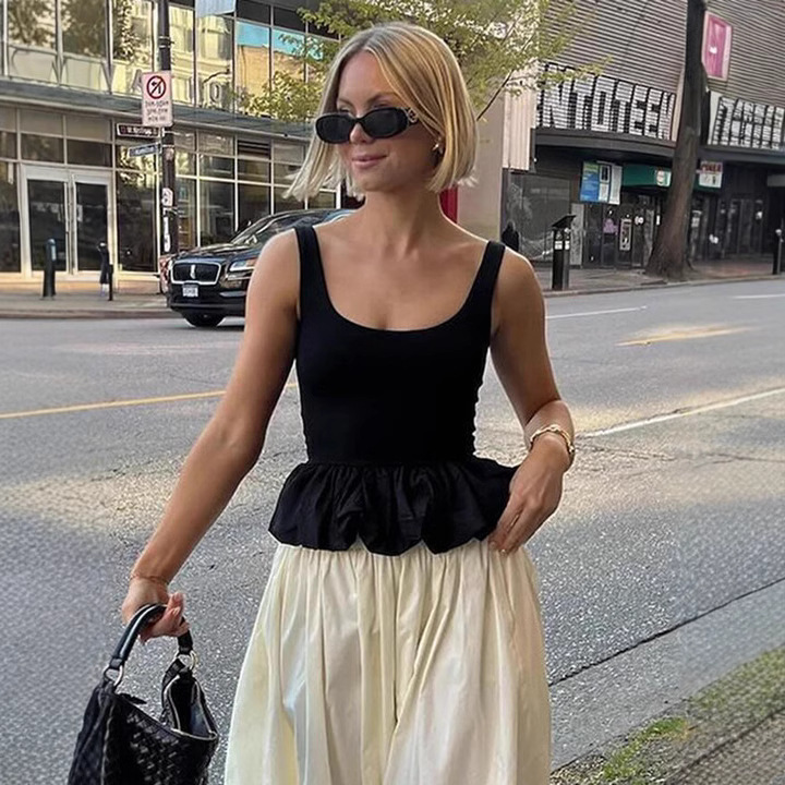 2025 Spring and Summer New European and American Women's Clothing Pure Color Sleeveless Slim Backless Bubble Edge Sexy Vest Top for Women