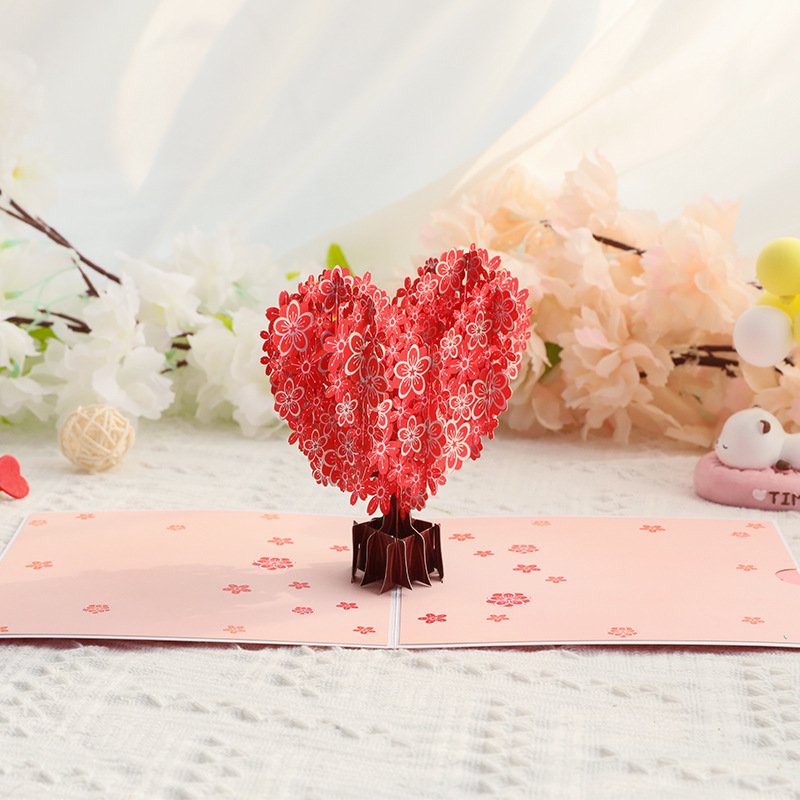 Picture of Teacher's Day Three-Dimensional Greeting Card Love Cherry Blossom Tree Paper Sculpture Valentine's Day Blessing Message Thank You Card Amazon Wholesale