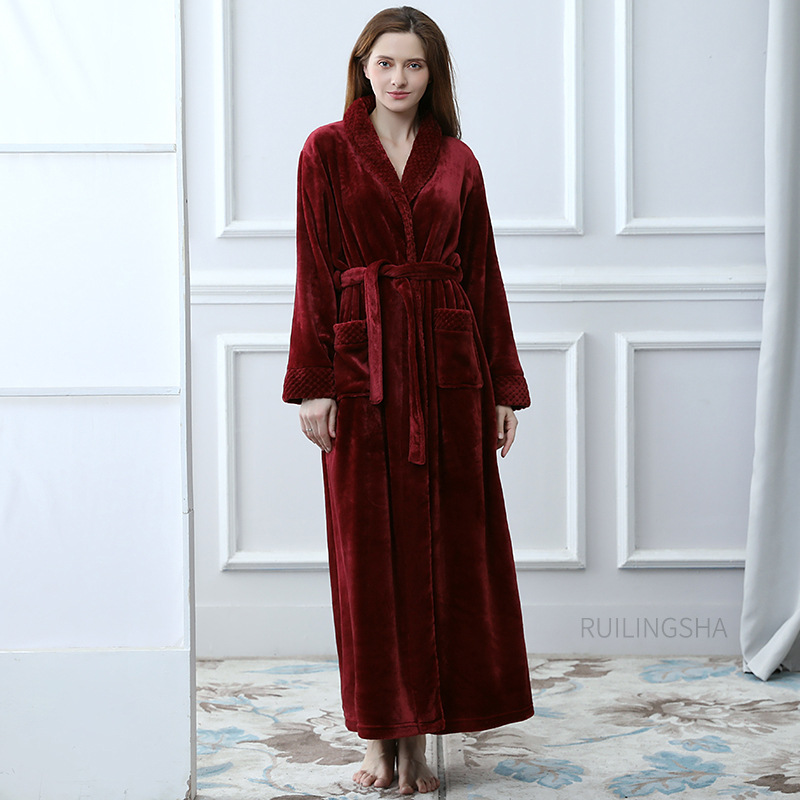 Picture of Couple Autumn and Winter Thickeneded Warm Flannel Nightgown Women's Long Men's Large Size Coral Velvet Bathrobe Zipper Pajama Dress