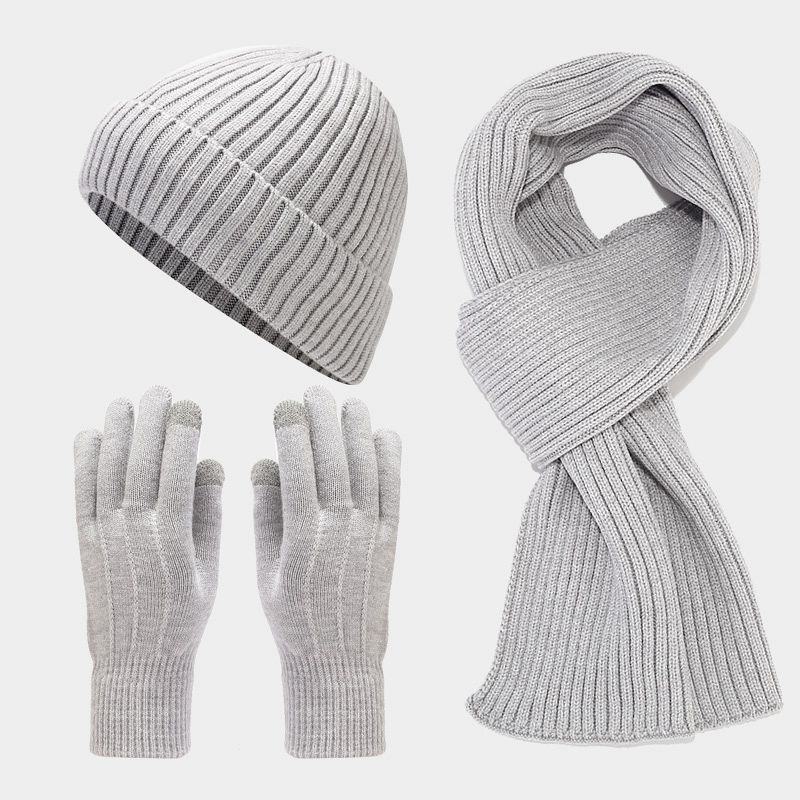 Picture of Autumn and Winter new fleece-lined warm men's hat scarf gloves cold-proof suit women's trendy thickened knitted three-piece set