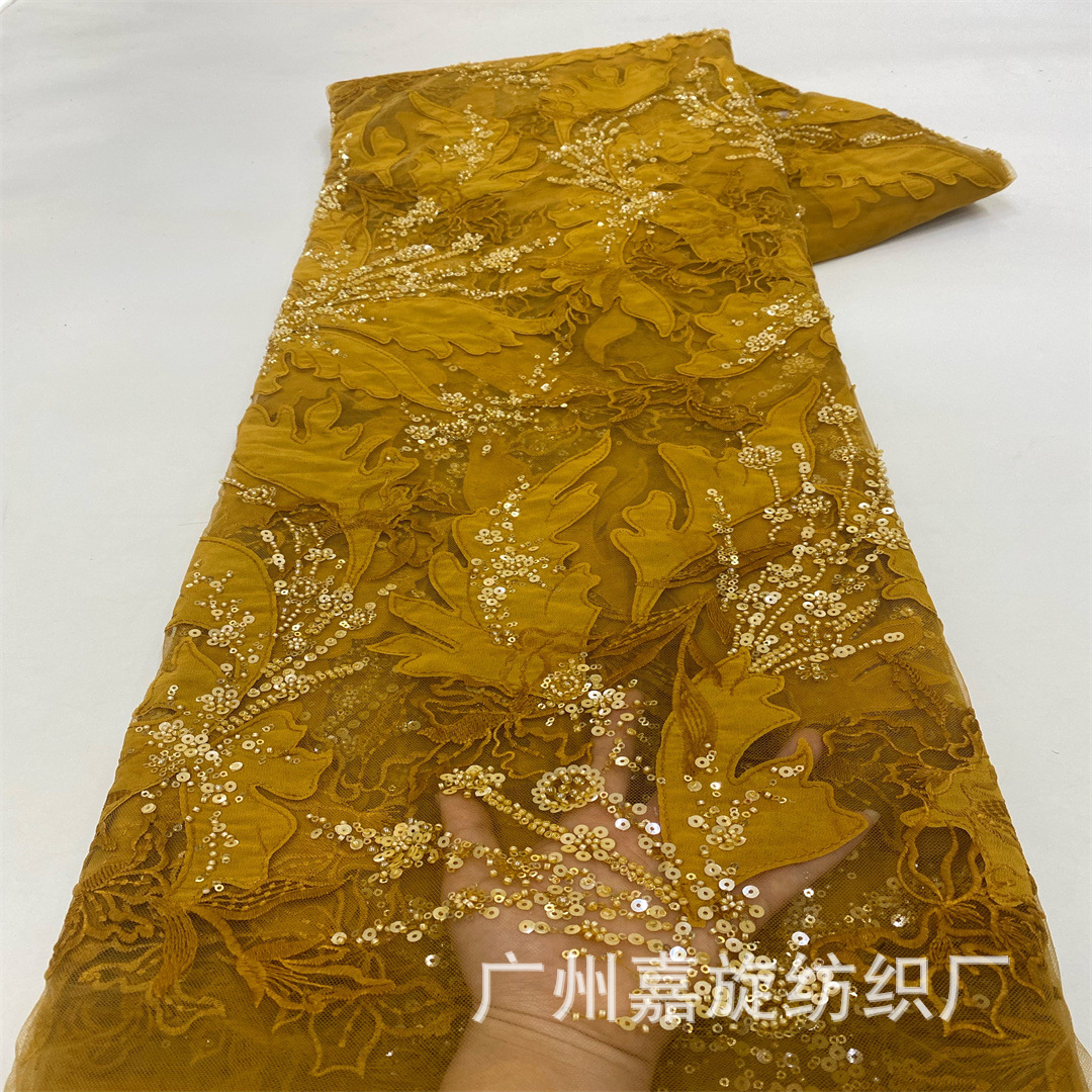 3D Stereo Applique Lace Embroider Fabric French Wedding Dress Sequins and Beads Dress Performance Dress Fabric