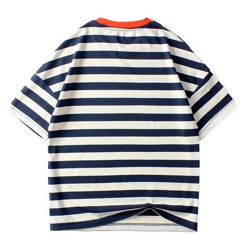 Summer Kidsren's Clothing Korean Style Boys' Short-Sleeved T-Shirts Girls' Knitted Stripesd Label Tops Kidsren's Wholesale Moisture Wicking