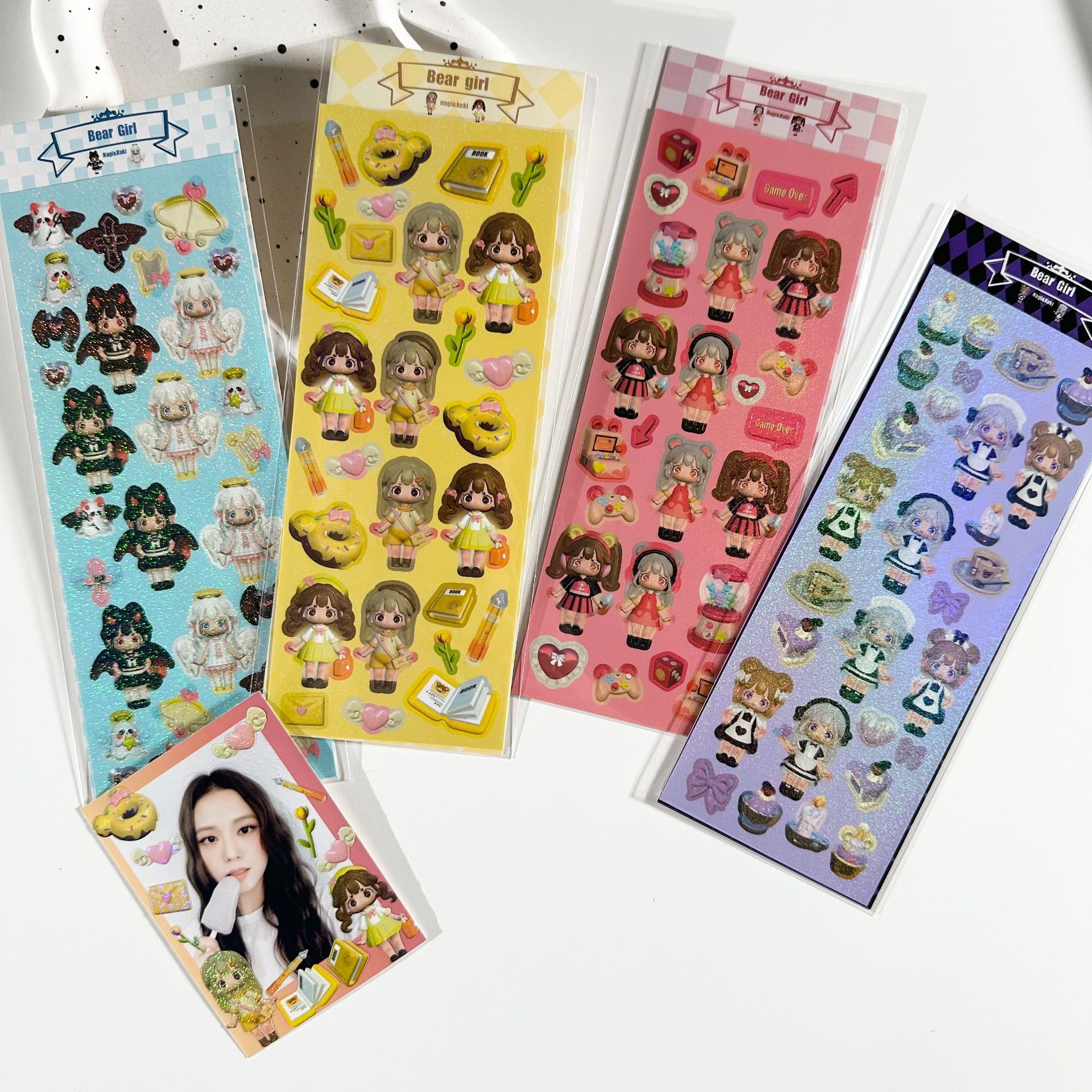 Picture of Coisini original 3d modeling little girl sticker ins Korean cute laser goo card hand account sticker wholesale
