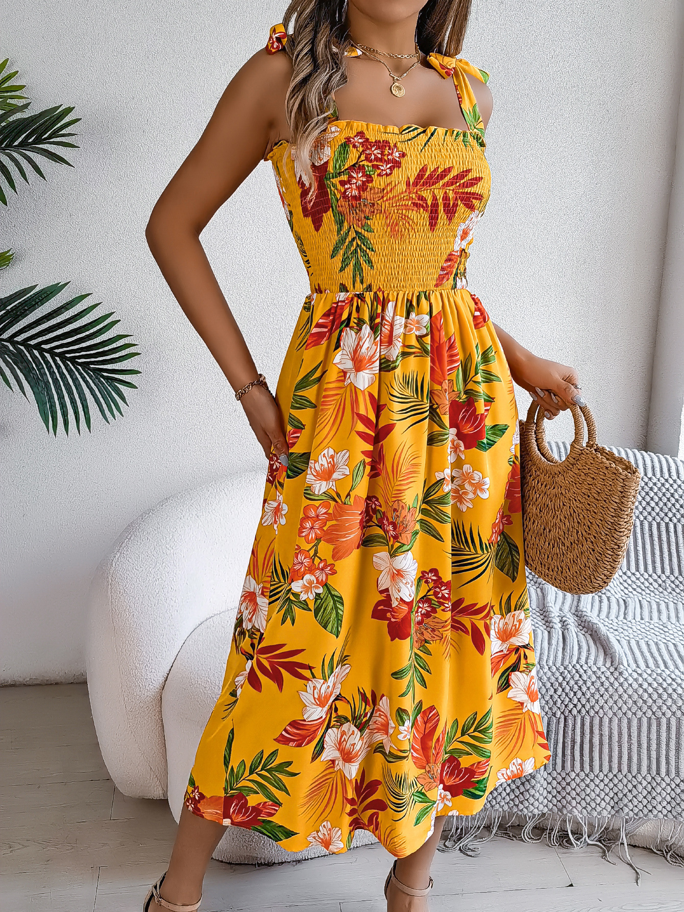 AliExpress 25 Summer European and American Flower Lace-up Waist Strap Skirt Holiday Beach Long Skirt Independent Station Cross-border Women's Clothing