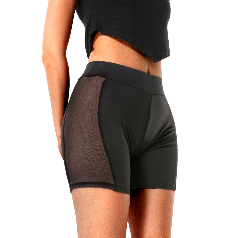 Picture of Amazon's New Side Large Mesh Quarter Pants Solid Color Sexy See-Through Shorts High Elastic Sports Yoga Pants for Women