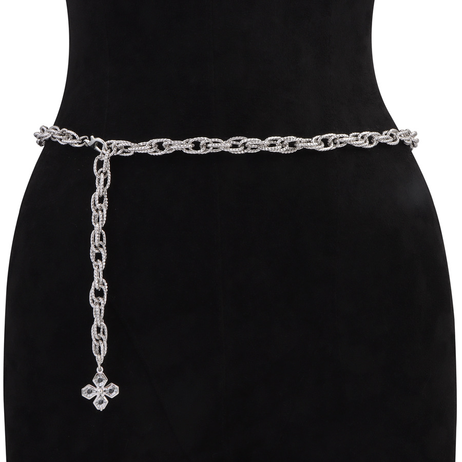 Fashion and Atmospheric Pearl Love Belt Diamond Four-leaf Flower Simple Personalized Single Layer Shiny Metal Waist Chain for Women