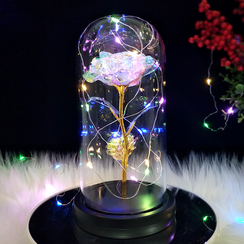 Christmas Decoration Led Light Glass Cover Ornament Gold Foil Rose Gift Box Eternal Rose Eternal Flower Iridescent
