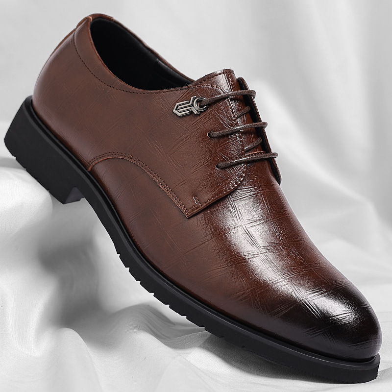 Men's Leather Shoes, Business Formal Wear, Four-Season Casual, Breathable, Commuting, Soft-Soled British Style Groom's Wedding Shoes, Drop Shipping