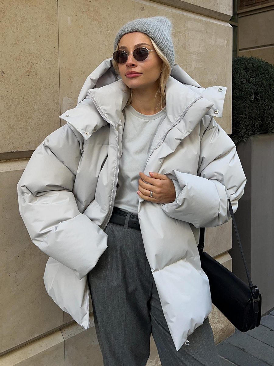 Picture of Cross-Border Cotton Outwear for Women 2025 Winter European and American New Cotton Jacket Loose Cotton Outwear Pure Color Hooded Cotton Outwear