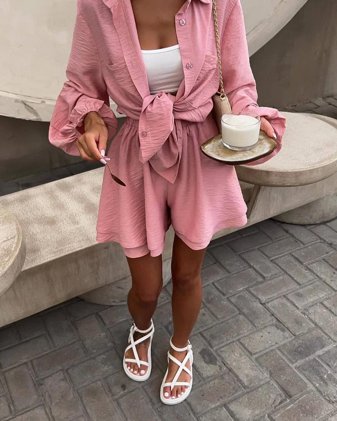 Picture of 2024 Summer European and American Women's Clothing Amazon Cross-border Long-sleeved Top Ruffled Shorts Casual Fashion Suit Women