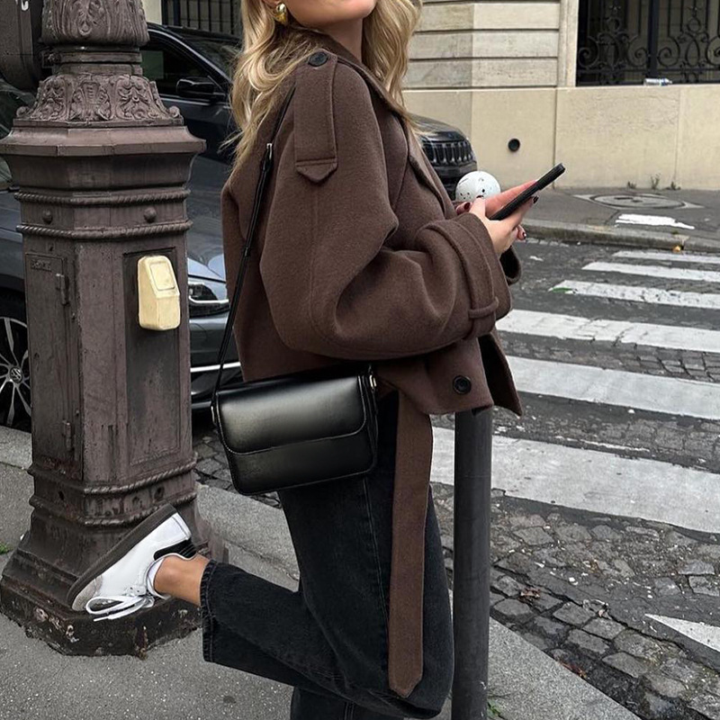 Picture of European and American cross-border 2023 autumn and winter women's woolen coat personality Street suit collar lace-up long-sleeved jacket coat for women