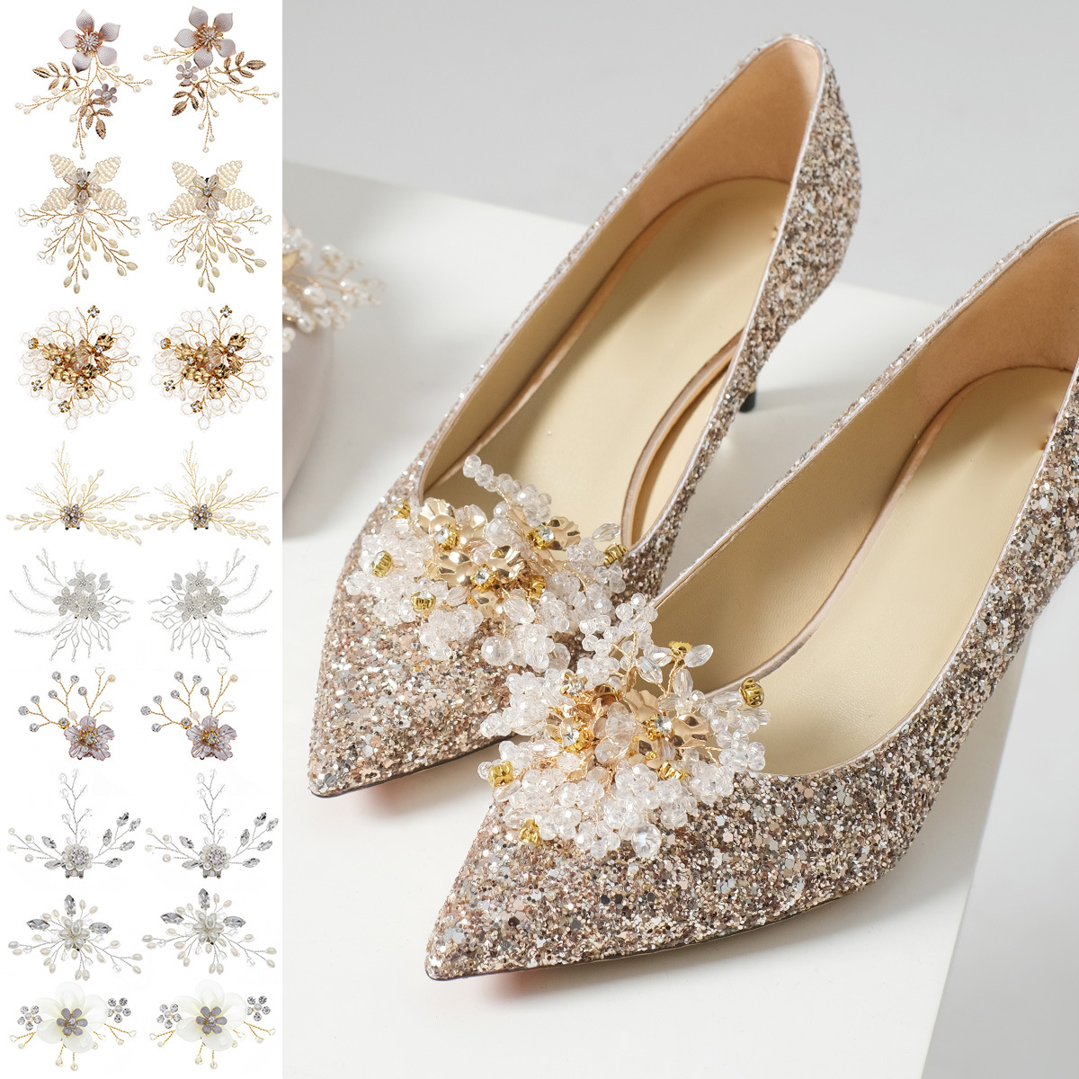 Picture of European and American Bride Wedding Shoes Accessories Detachable Shoe Buckle Exquisite Handmade Accessories Beautiful Crystal Beaded High-heeled Shoes Shoe Flower