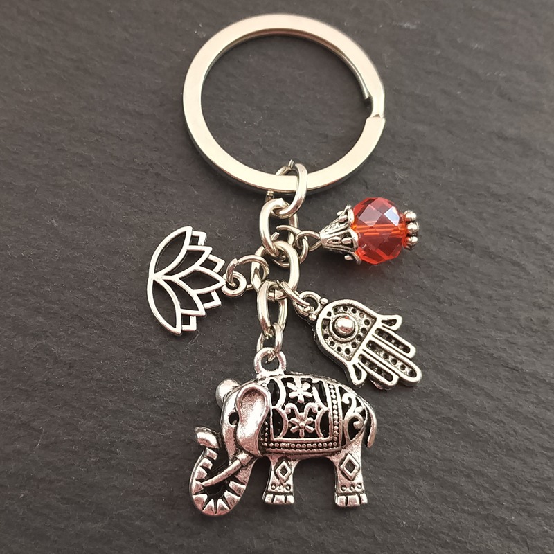 Lotus Elephant Fatima hand key chain tribal ethnic amulet bohemian key chain