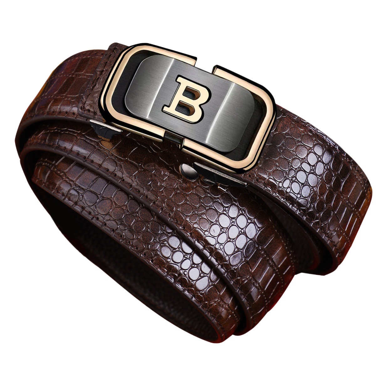 New Men's belt automatic buckle cowhide fashion business elite men's pants belt versatile casual crocodile pattern belt