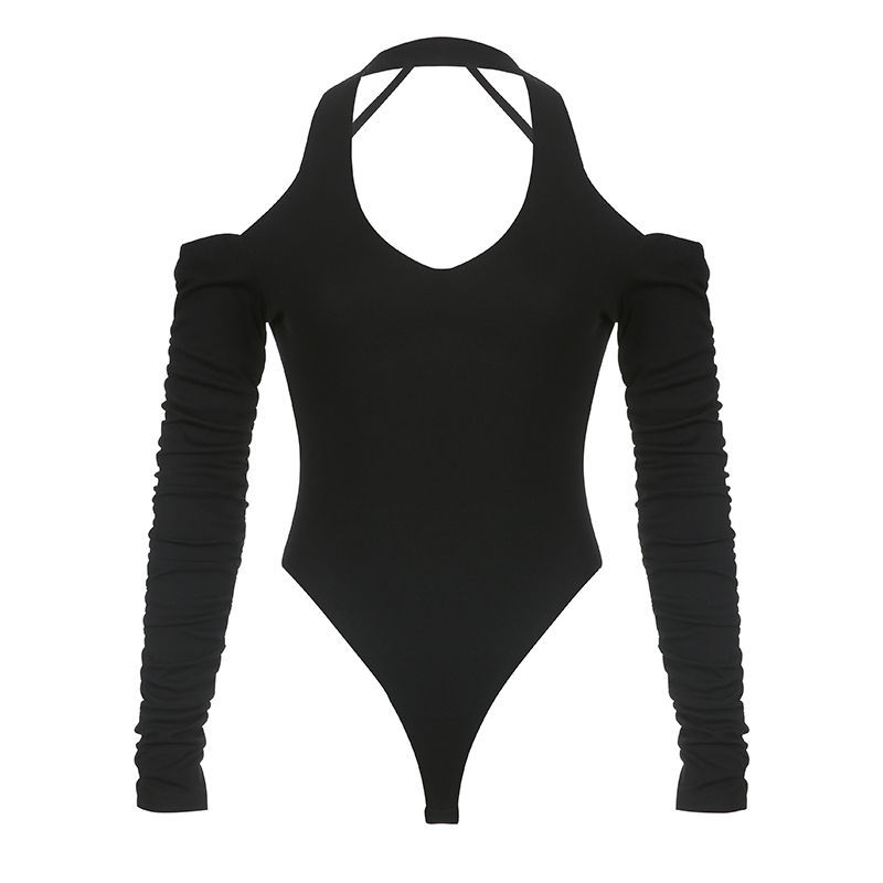 Picture of Nightclub Cross-border Off-shoulder Sexy Slim-fit Jumpsuit Women's Hot Girls Slim-fit Low-cut V-neck Base Shirt Long-sleeve T-shirt Women's Trendy