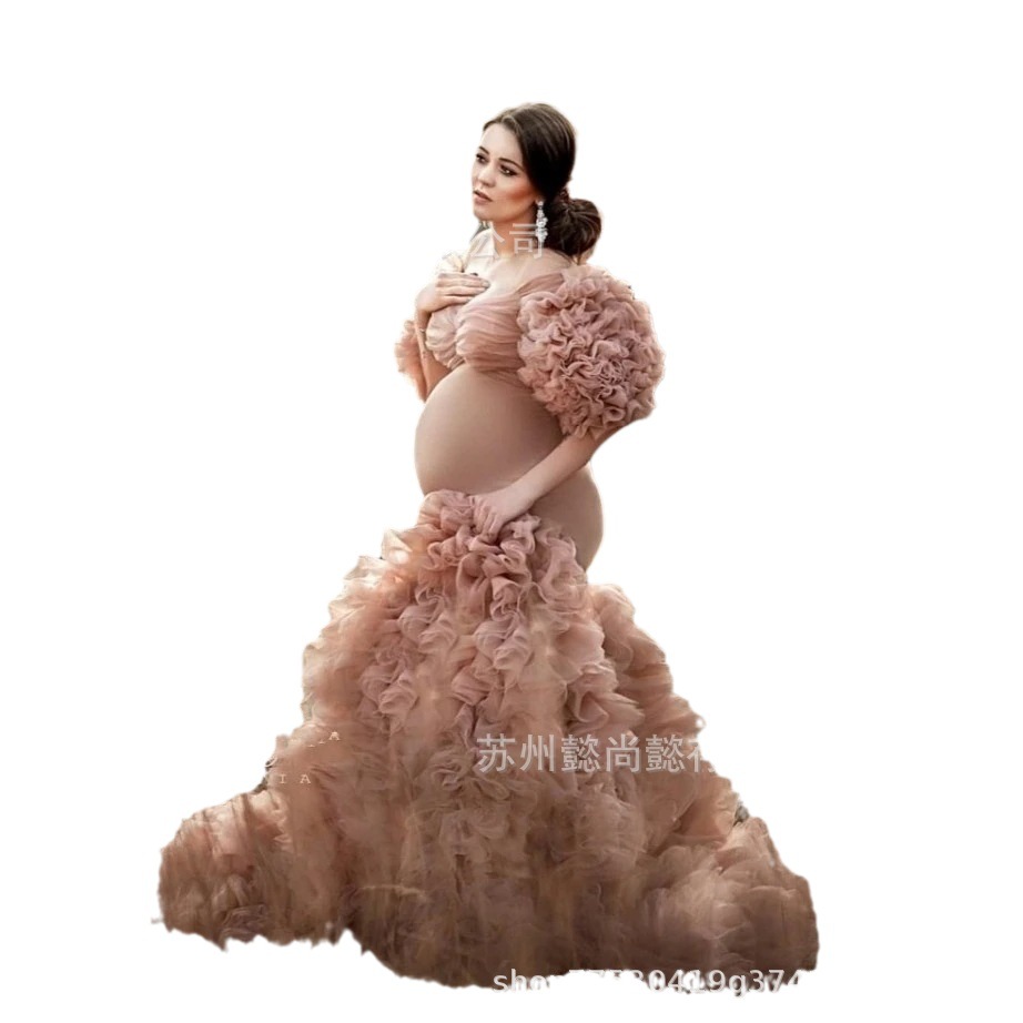 Picture of European and American Plus Size Fashionable Three-Dimensional Pregnant Women's Tail Dress Bathrobe Bridal Morning Robe Photo Studio Long Dress Evening Dress