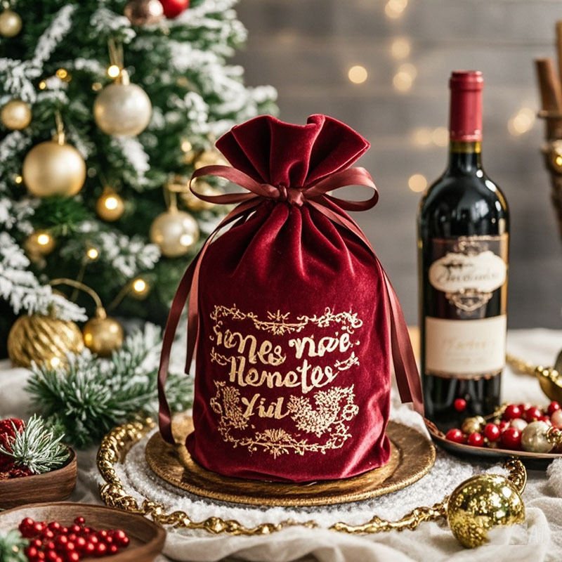 Christmas Gift Bag Dark Green Flannel Drawstring Bag Pendant Tassel Craft Bag Storage Bag Velvet