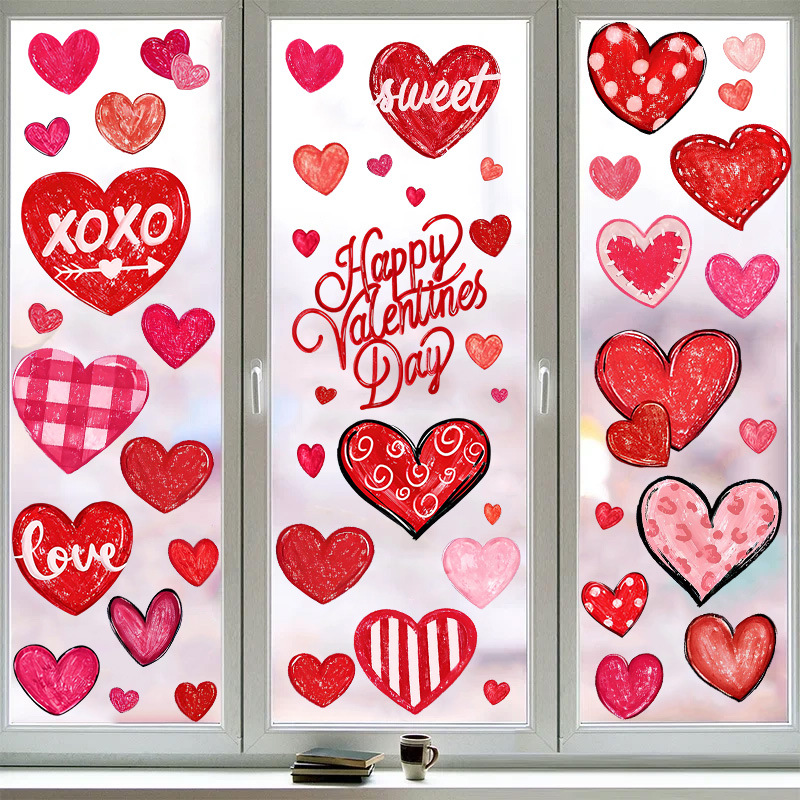 Stickers Cross-border Watercolor Valentine's Day Window Stickers PVC Creative Love Valentine's Day Wall Decoration Wall Stickers Love Stickers