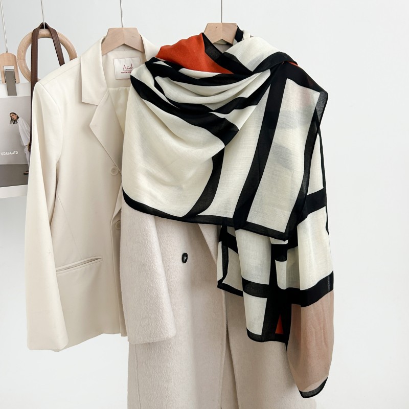 New Style Simple Geometric Printing Shawl Herringbone Pattern Silk Hair Texture Long Scarf Big Brand Fashion High-end Women's Scarf