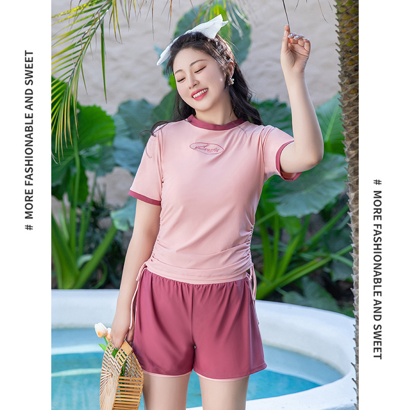 Women's Large Size Swimsuit for Chubby Women's Belly Covering Slimming Conservative Skirt-style boxer shorts split small chest student sports swimming pool