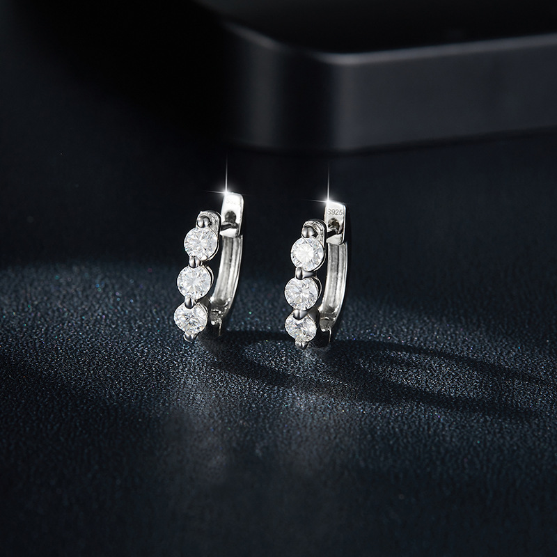 Picture of Japanese and Korean small fresh ring earrings full Mosan diamond 2.8mm round S925 silver plated 18k gold earrings ladies