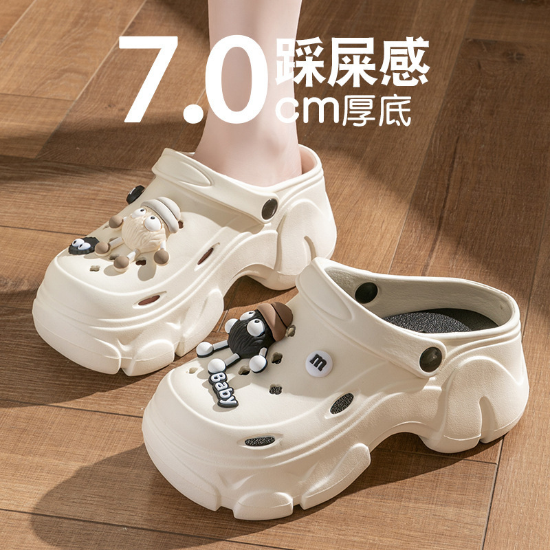 2024 summer hole shoes women's cute non-slip thick bottom shit feeling 7CM increased non-slip Baotou slippers wholesale