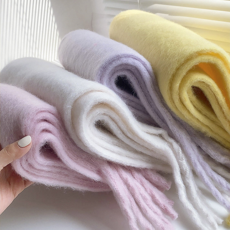 Picture of Winter monochrome plush heavy weight soft fluffy lazy wind solid color large pulled wool warm scarf for students couple