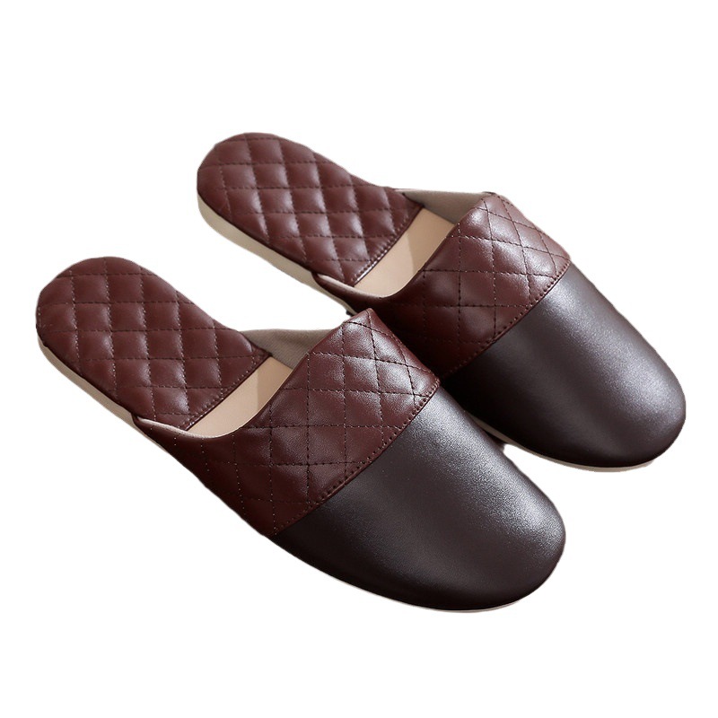 Spring and Autumn Leather Slippers Women's High-end Office Couple Home Indoor Home Non-slip Four Seasons Home Slippers Wholesale