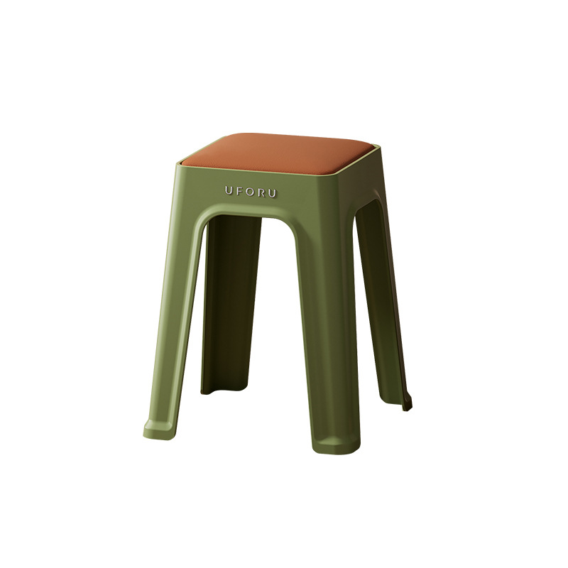 Picture of High Stool for Home Living Room, High-End Leather Soft-Packed Square Stool, Thickeneded, Stackable, Reinforced Anti-Slip Mat, Plastic Stool