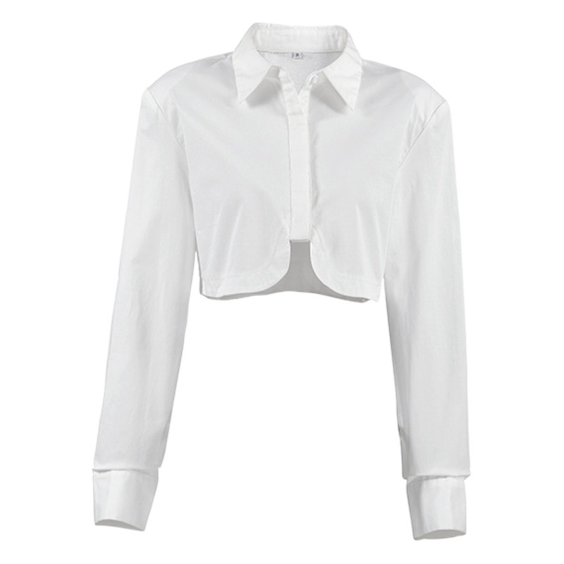 White lapel sexy navel slim long sleeve shirt 2024 European and American new autumn fashion foreign trade women's top