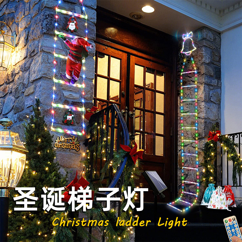 Cross Border Christmas LED Ladder Light String Santa Climbing Light Courtyard Garden Christmas Tree Holiday Decoration Light