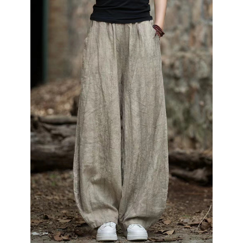 Spot spring and autumn new cotton and linen old trousers, women's Chinese Zen literary and artistic versatility, personality travel bloomers women