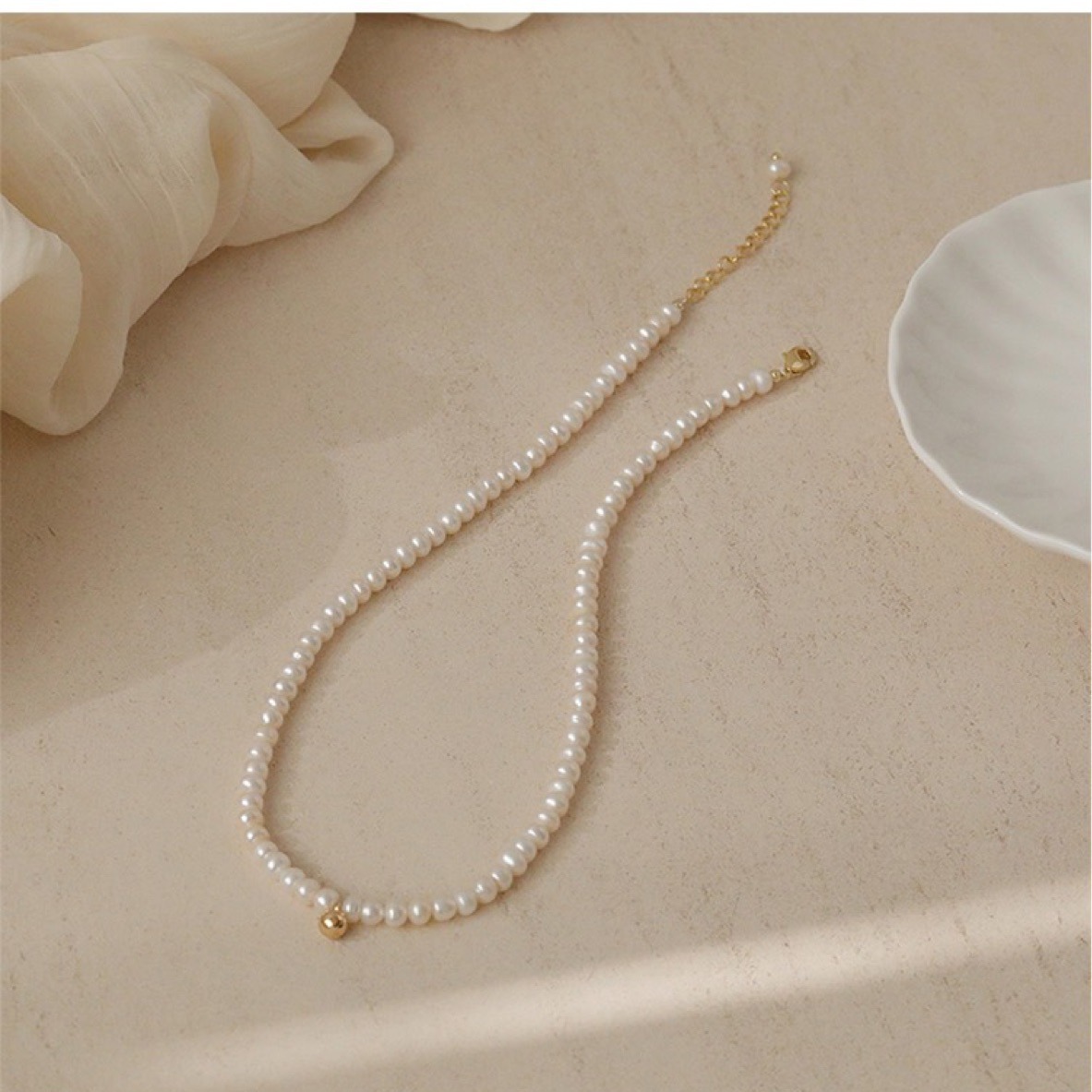 Korean Style Natural Pearl Necklace Clavicle Chain Women's Dongdaemun Small Golden Ball Pearl Necklace Accessories Exquisite Elegant Necklace