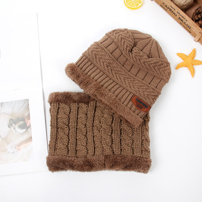Picture of Korean version of children's wool hat winter boys and girls knitted velvet warm baby hat scarf two-piece wholesale