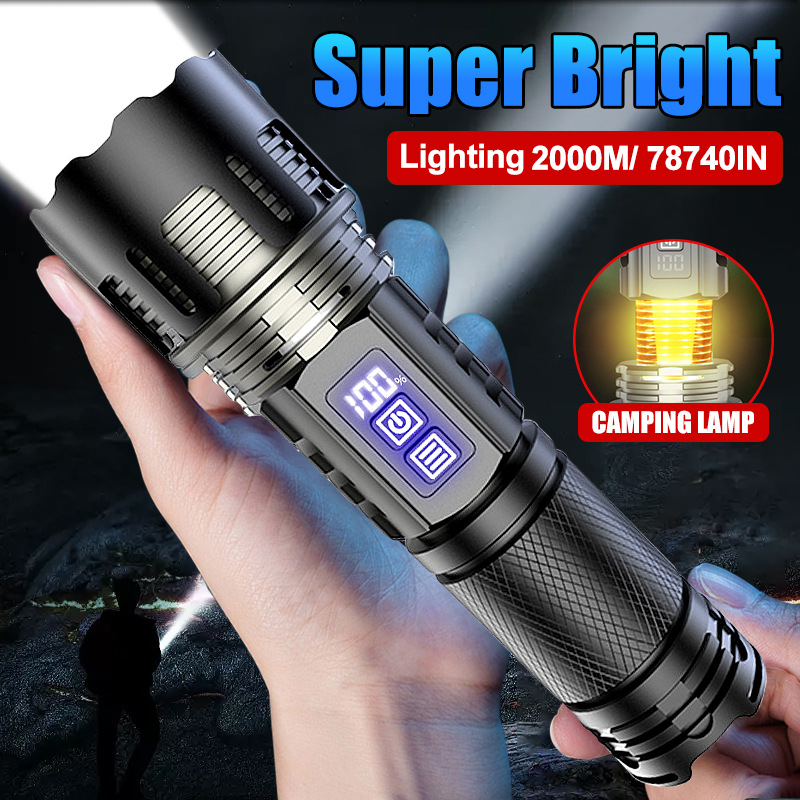 Cross-border new white laser flashlight high-brightness outdoor lighting zoom focusing outdoor camping TypeC charging