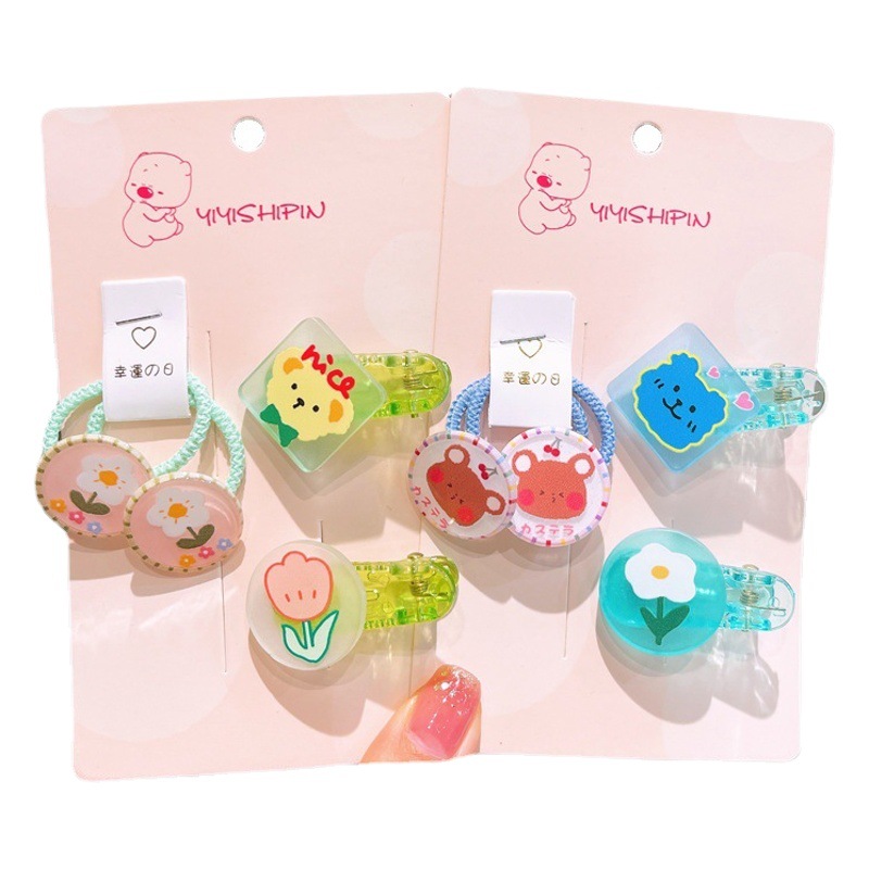 Children's Acrylic Cute Cartoon Hair Rings Girls Sweet Elastic Hair Rope Hair Accessories Girls' Pony Tail Hair Rope Rubber Tendons
