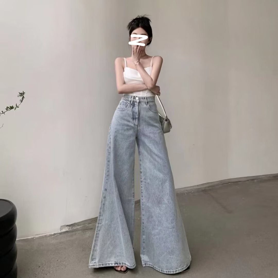 Light Color Wide Leg Jeans Women's Spring and Autumn 2024 New High Waist Loose All-match Straight Pants