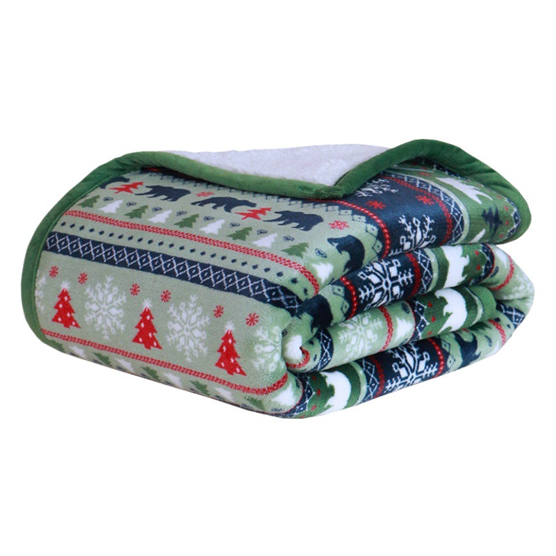 American Christmas style cartoon sofa blanket coral fleece single blanket thickened warm winter lunch break blanket office