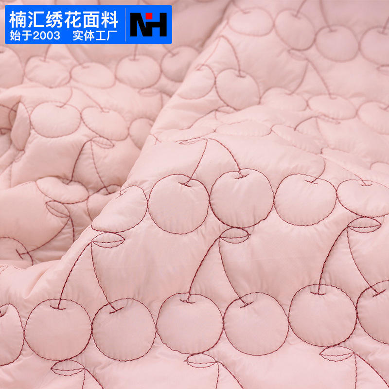 Designer Embroidered Fabric Polyamide Cotton Cloth Bag Children's Cotton Cloth Pleated Cotton Hand-made Pink Cherry Embroidered Cloth